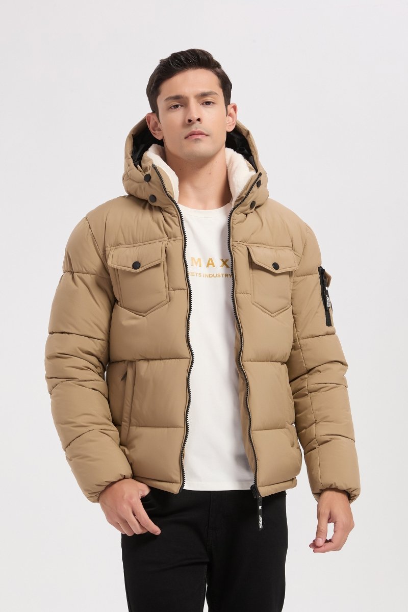 Doudoune beige homme à capuche DAVID