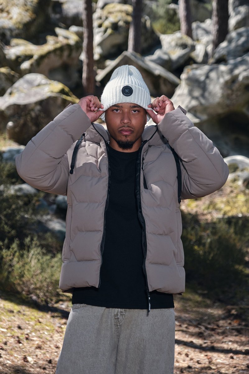 Doudoune beige homme à capuche LUC