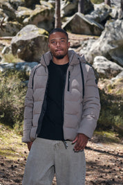 Doudoune beige homme à capuche LUC