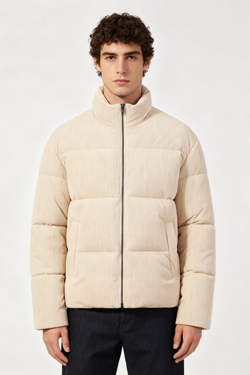 Doudoune beige homme effet velours côtelé SÉBASTIEN