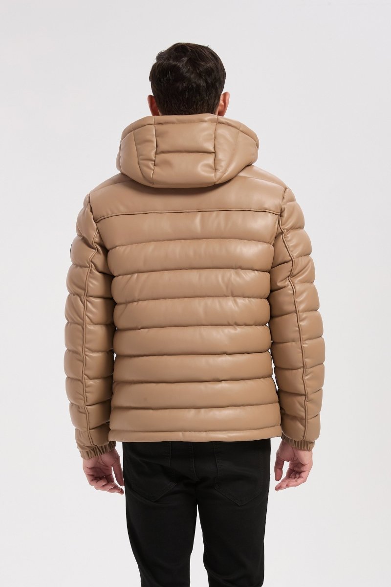 Doudoune beige homme matelassée aspect cuir YVES