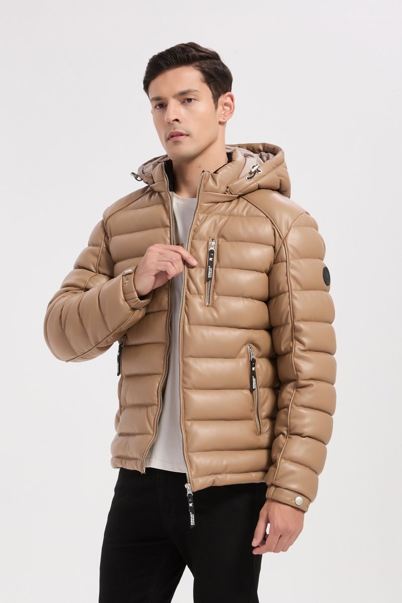Doudoune beige homme matelassée aspect cuir YVES
