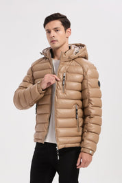 Doudoune beige homme matelassée aspect cuir YVES