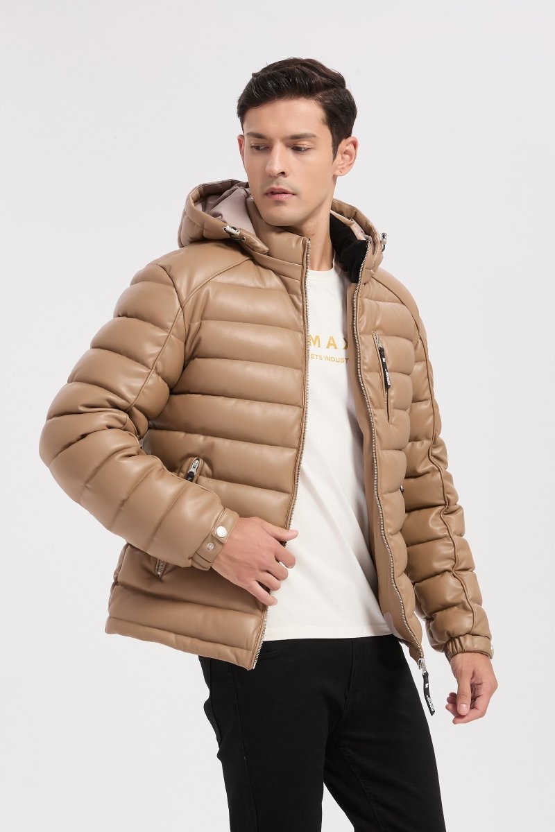 Doudoune beige homme matelassée aspect cuir YVES