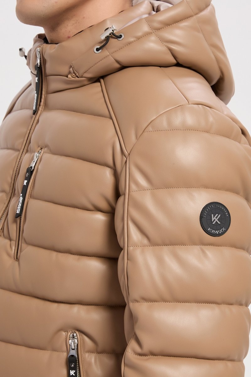 Doudoune beige homme matelassée aspect cuir YVES