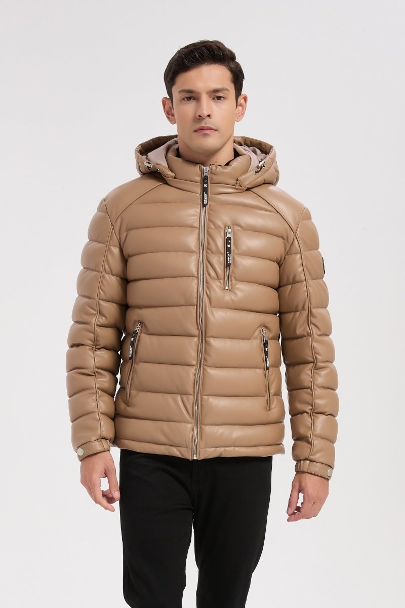 Doudoune beige homme matelassée aspect cuir YVES