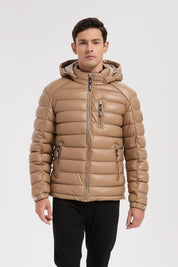 Doudoune beige homme matelassée aspect cuir YVES