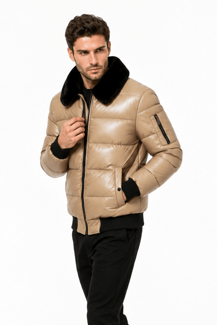 Doudoune beige homme similicuir DENNIS