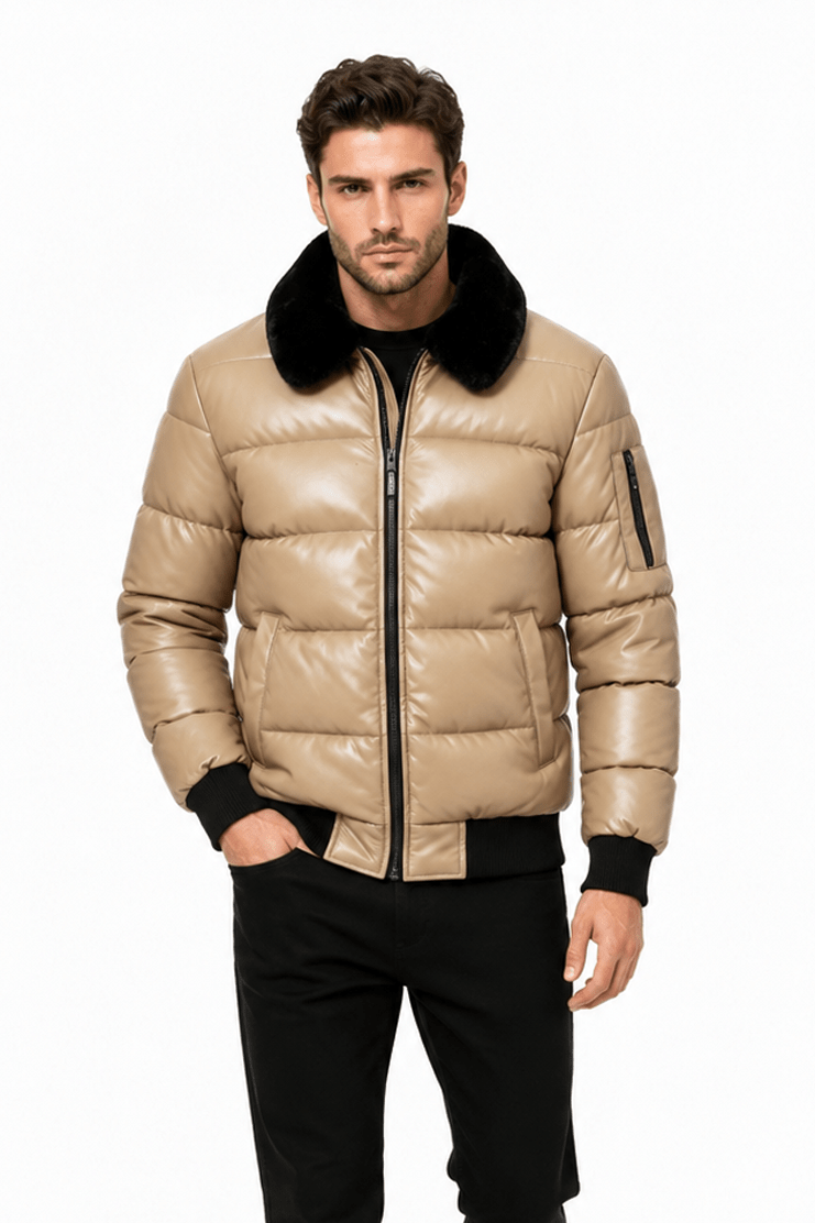 Doudoune beige homme similicuir DENNIS