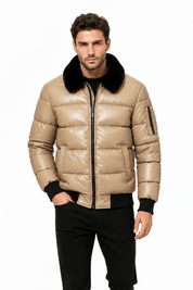 Doudoune beige homme similicuir DENNIS