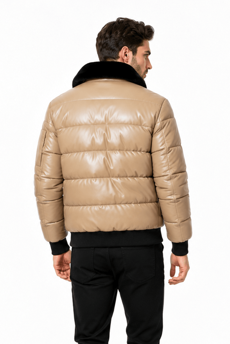 Doudoune beige homme similicuir DENNIS