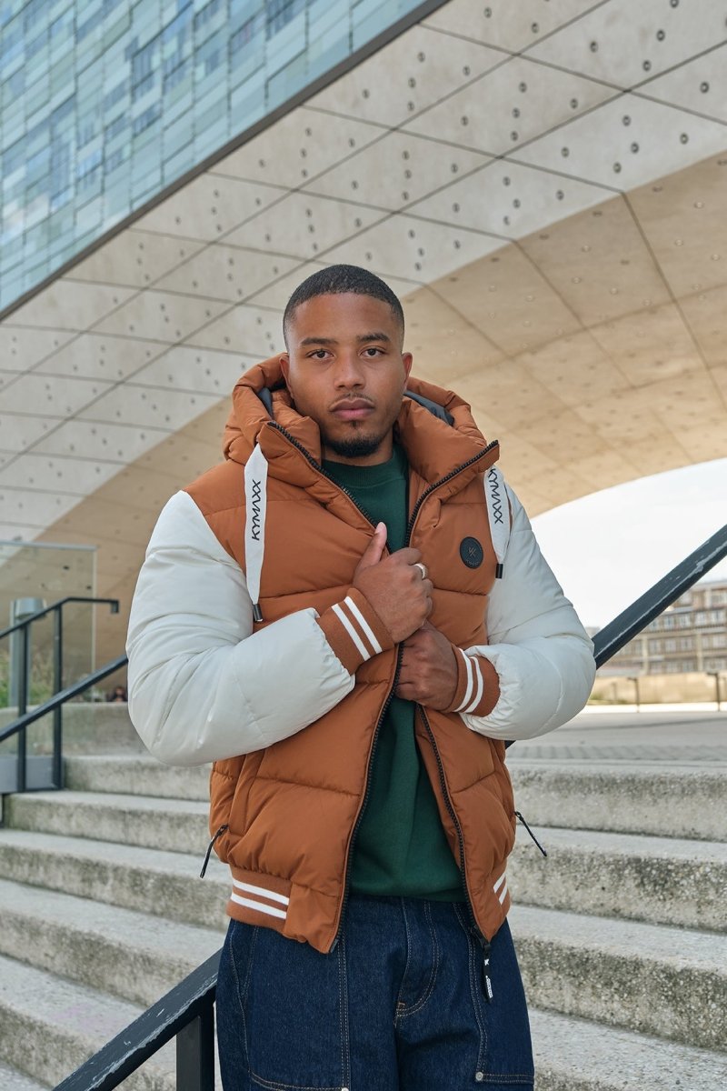 Doudoune bicolore camel et blanc homme à capuche BERTRAND