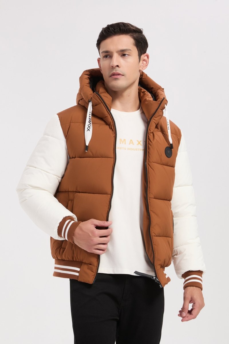 Doudoune bicolore camel et blanc homme à capuche BERTRAND