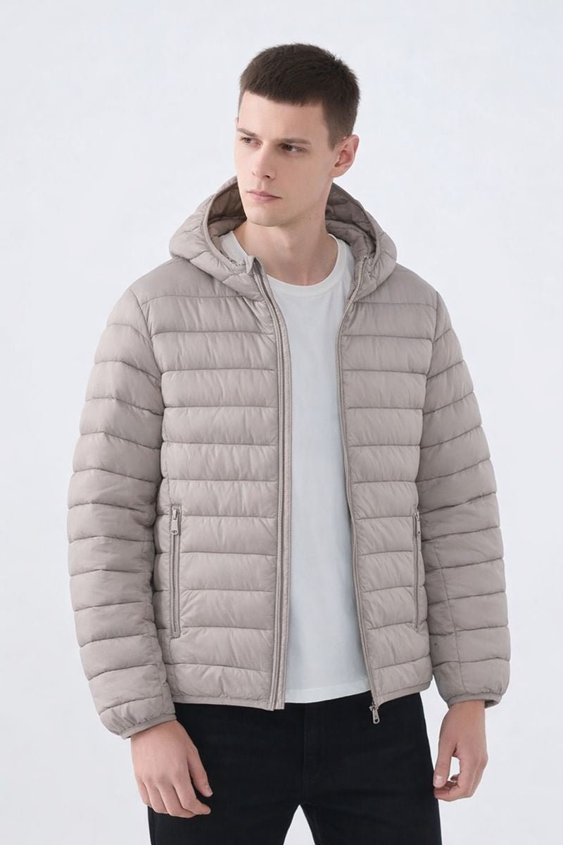Doudoune capuche à matière recyclée beige BAPTISTE