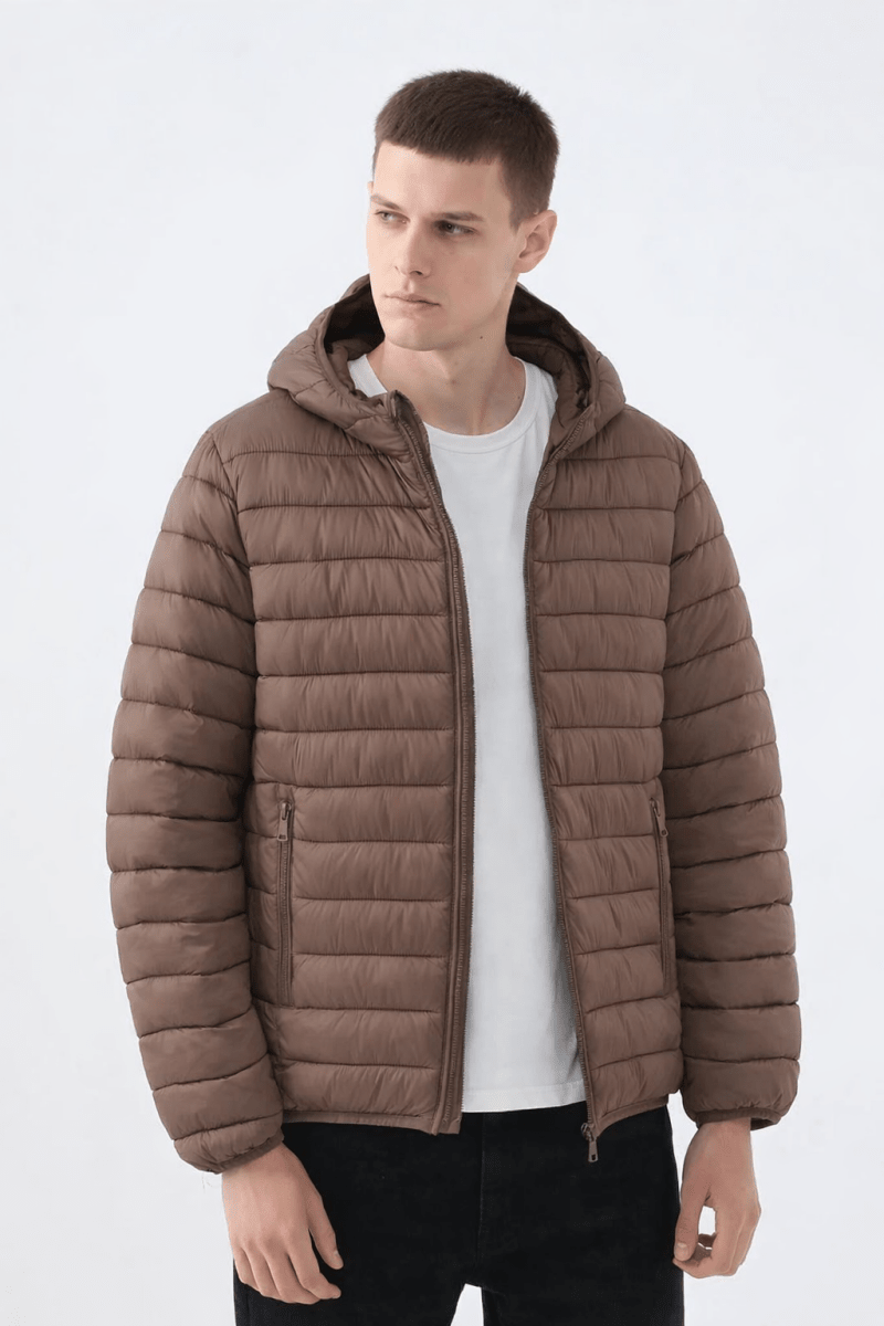 Doudoune capuche à matière recyclée marron BAPTISTE