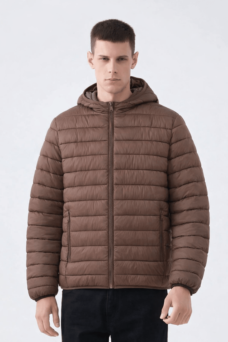 Doudoune capuche à matière recyclée marron BAPTISTE
