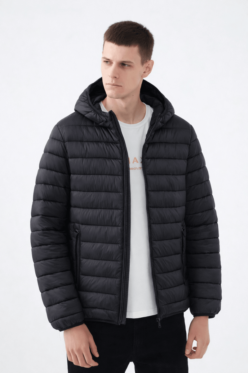 Doudoune capuche à matière recyclée noir BAPTISTE