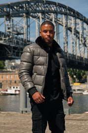 Doudoune gris foncé homme similicuir DENNIS