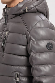 Doudoune gris homme matelassée aspect cuir YVES