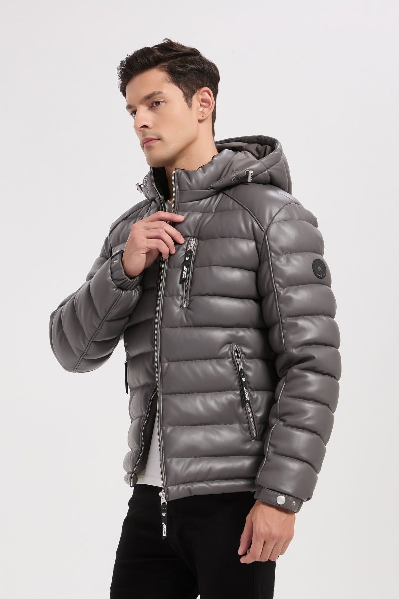 Doudoune gris homme matelassée aspect cuir YVES