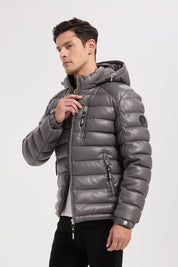 Doudoune gris homme matelassée aspect cuir YVES