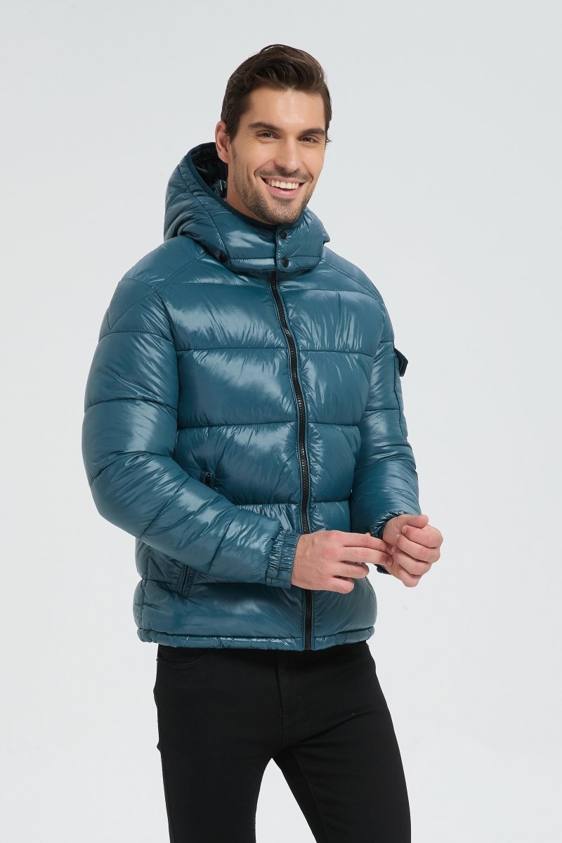 Doudoune Homme Bleu encre Brillante avec Capuche ALBIN