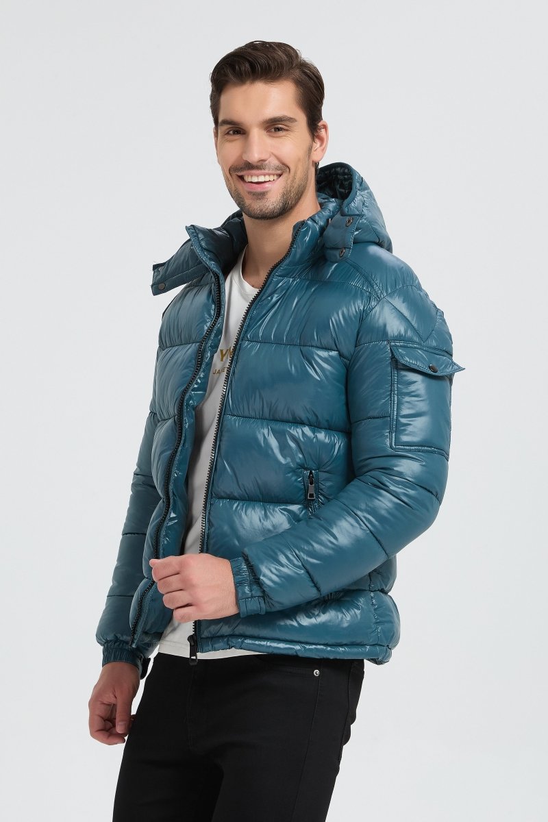 Doudoune Homme Bleu encre Brillante avec Capuche ALBIN