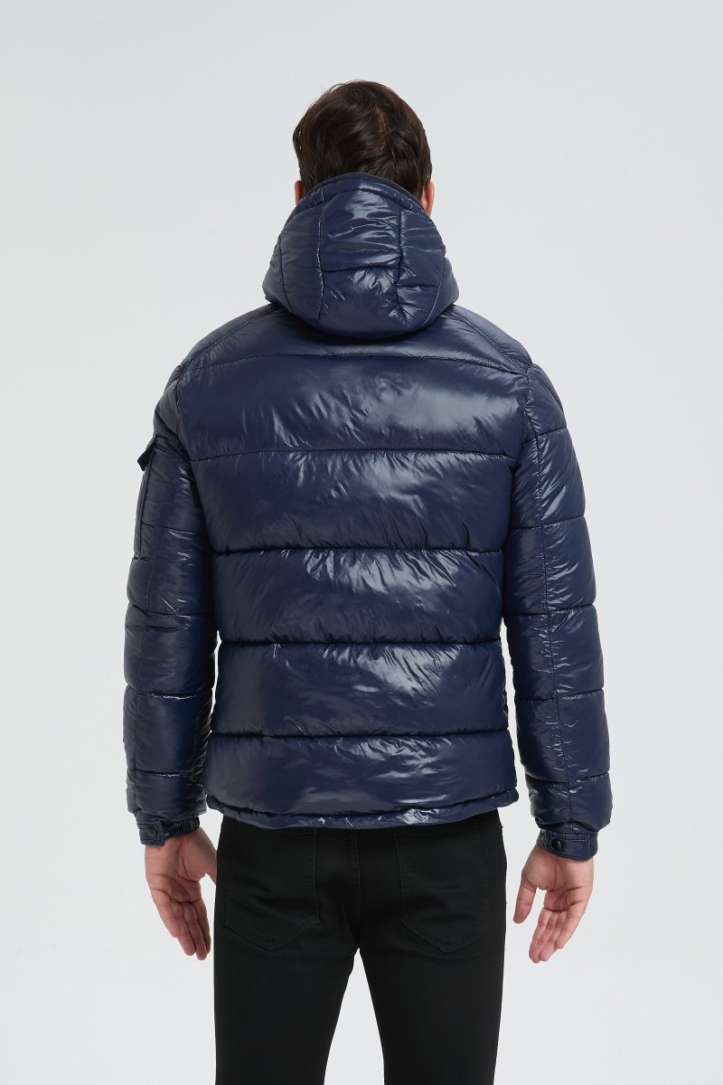 Doudoune Homme Bleu Foncé Brillante avec Capuche ALBIN