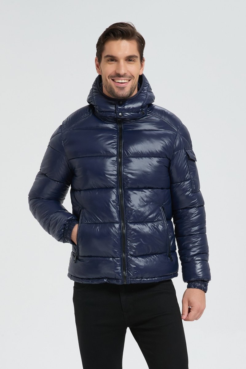 Doudoune Homme Bleu Foncé Brillante avec Capuche ALBIN