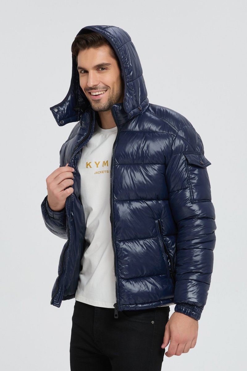 Doudoune Homme Bleu Foncé Brillante avec Capuche ALBIN