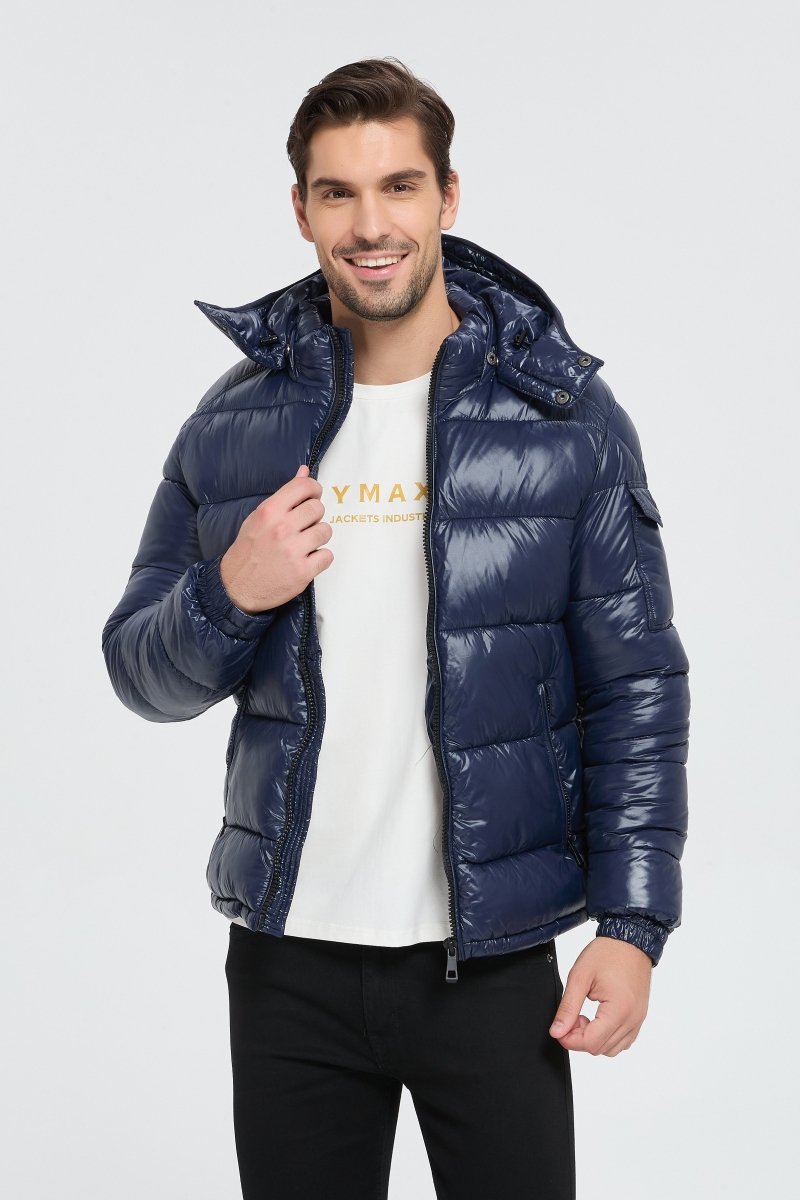Doudoune Homme Bleu Foncé Brillante avec Capuche ALBIN