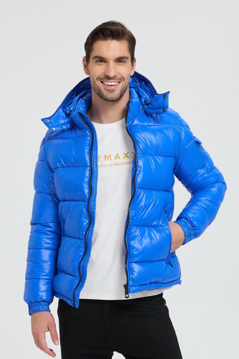 Doudoune Homme Bleu Saphir Brillante avec Capuche ALBIN