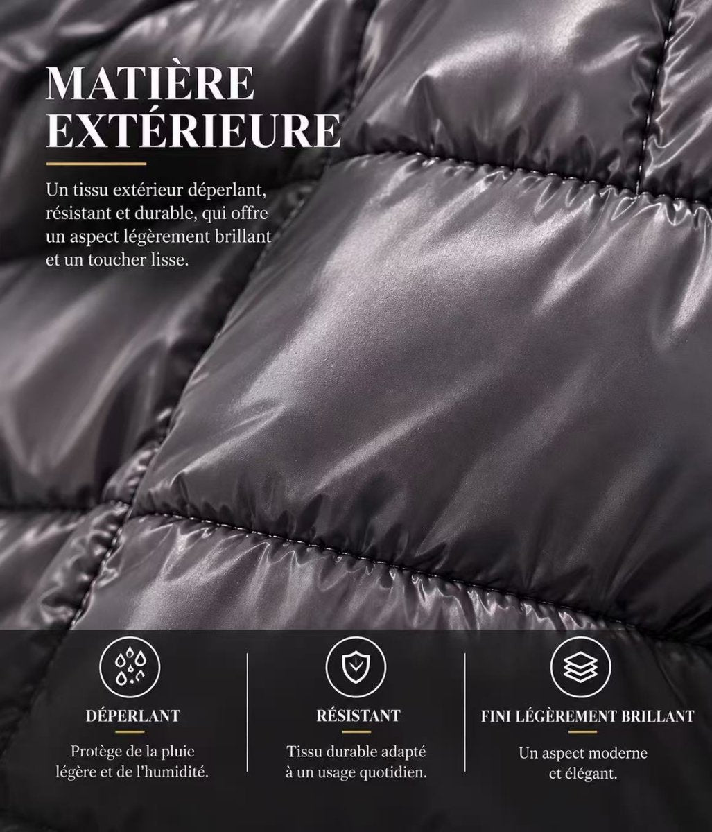Doudoune Homme Gris Foncé Brillante avec Capuche ALBIN