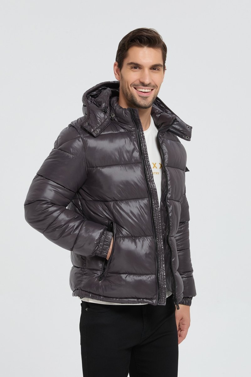 Doudoune Homme Gris Foncé Brillante avec Capuche ALBIN