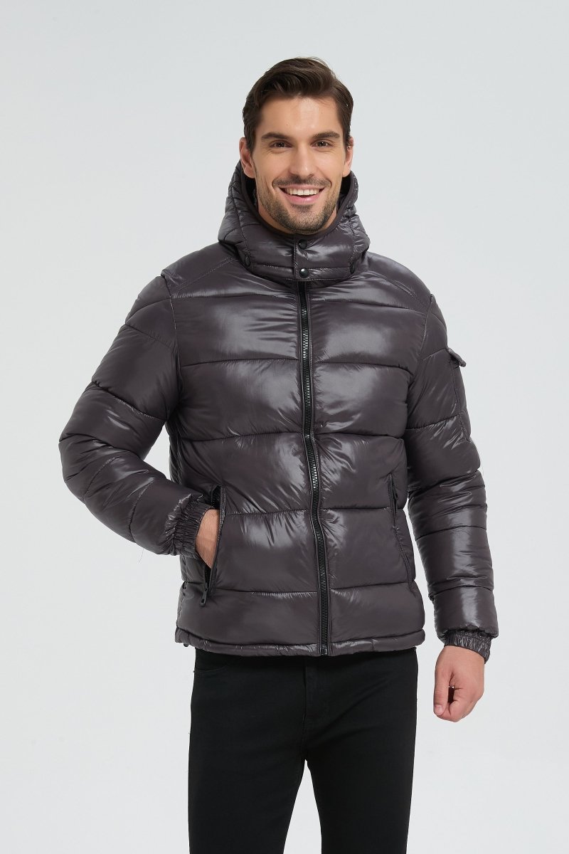 Doudoune Homme Gris Foncé Brillante avec Capuche ALBIN