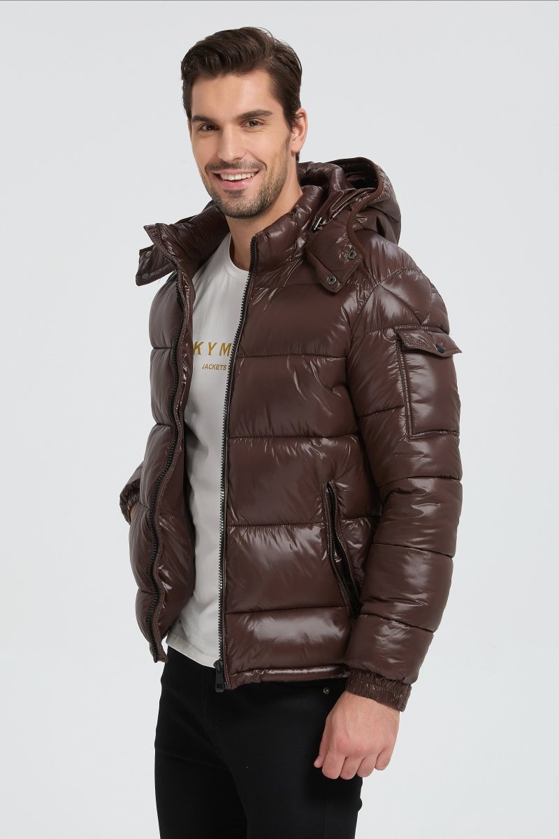 Doudoune Homme Marron Brillante avec Capuche ALBIN