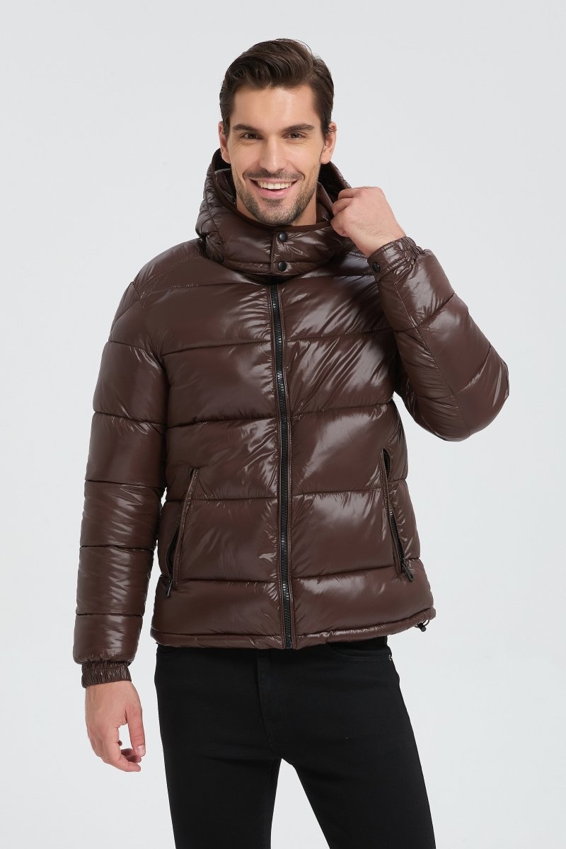Doudoune Homme Marron Brillante avec Capuche ALBIN