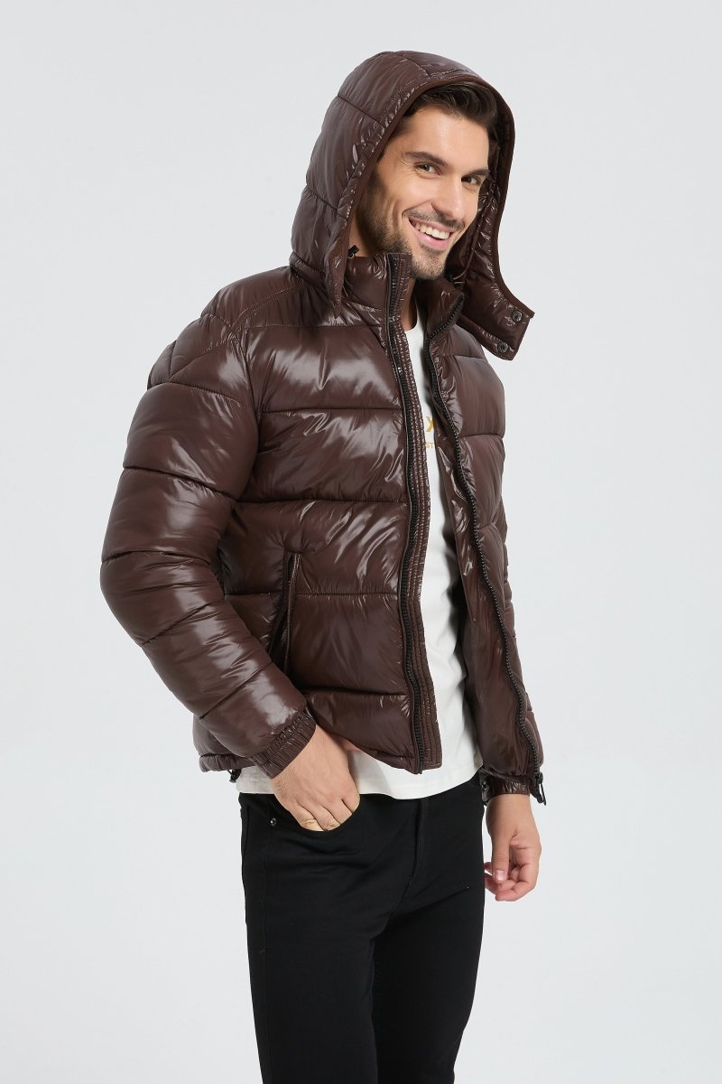 Doudoune Homme Marron Brillante avec Capuche ALBIN