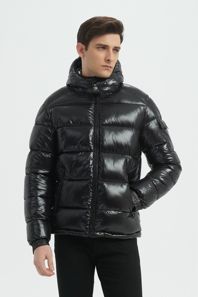 Doudoune Homme Noir Brillante avec Capuche ALBIN