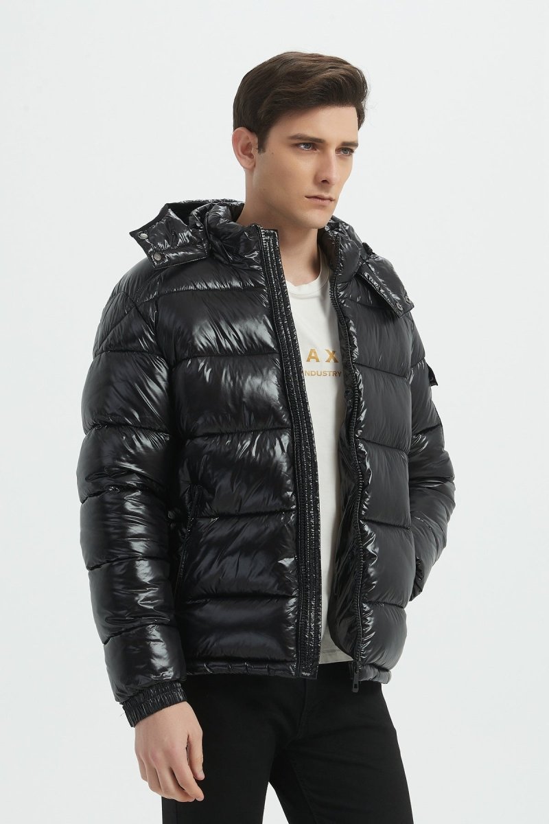 Doudoune Homme Noir Brillante avec Capuche ALBIN