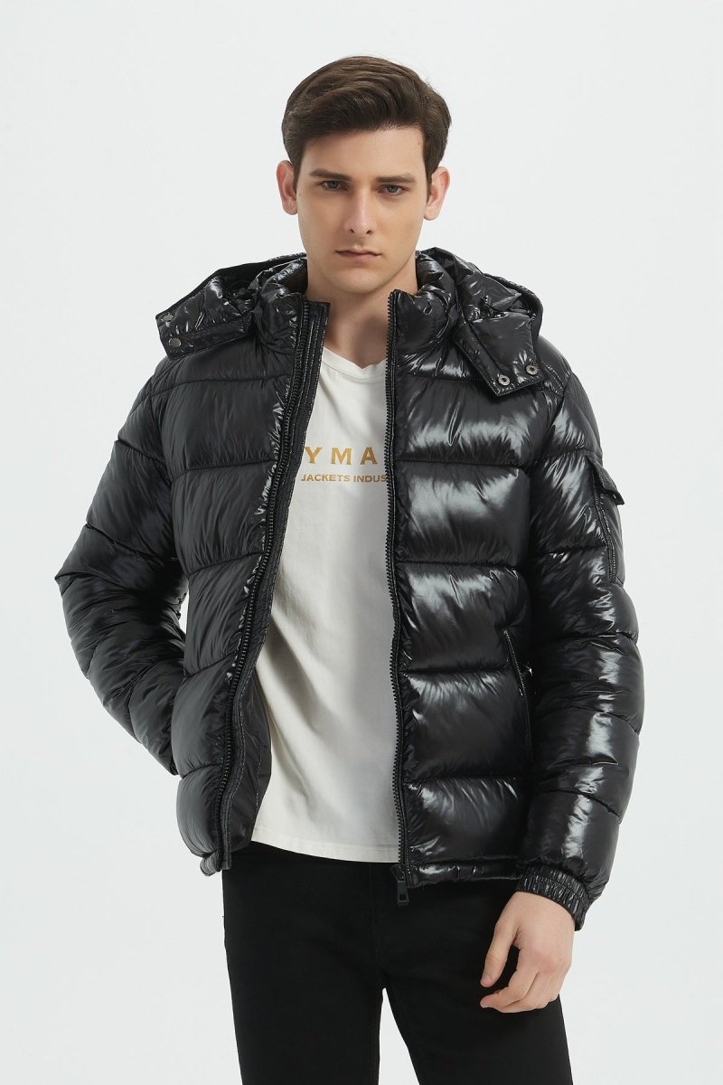Doudoune Homme Noir Brillante avec Capuche ALBIN