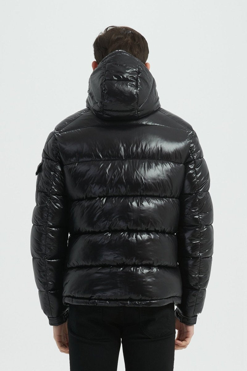 Doudoune Homme Noir Brillante avec Capuche ALBIN