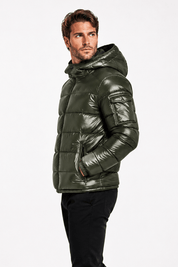 Doudoune Homme vert foncé Brillante avec Capuche ALBIN