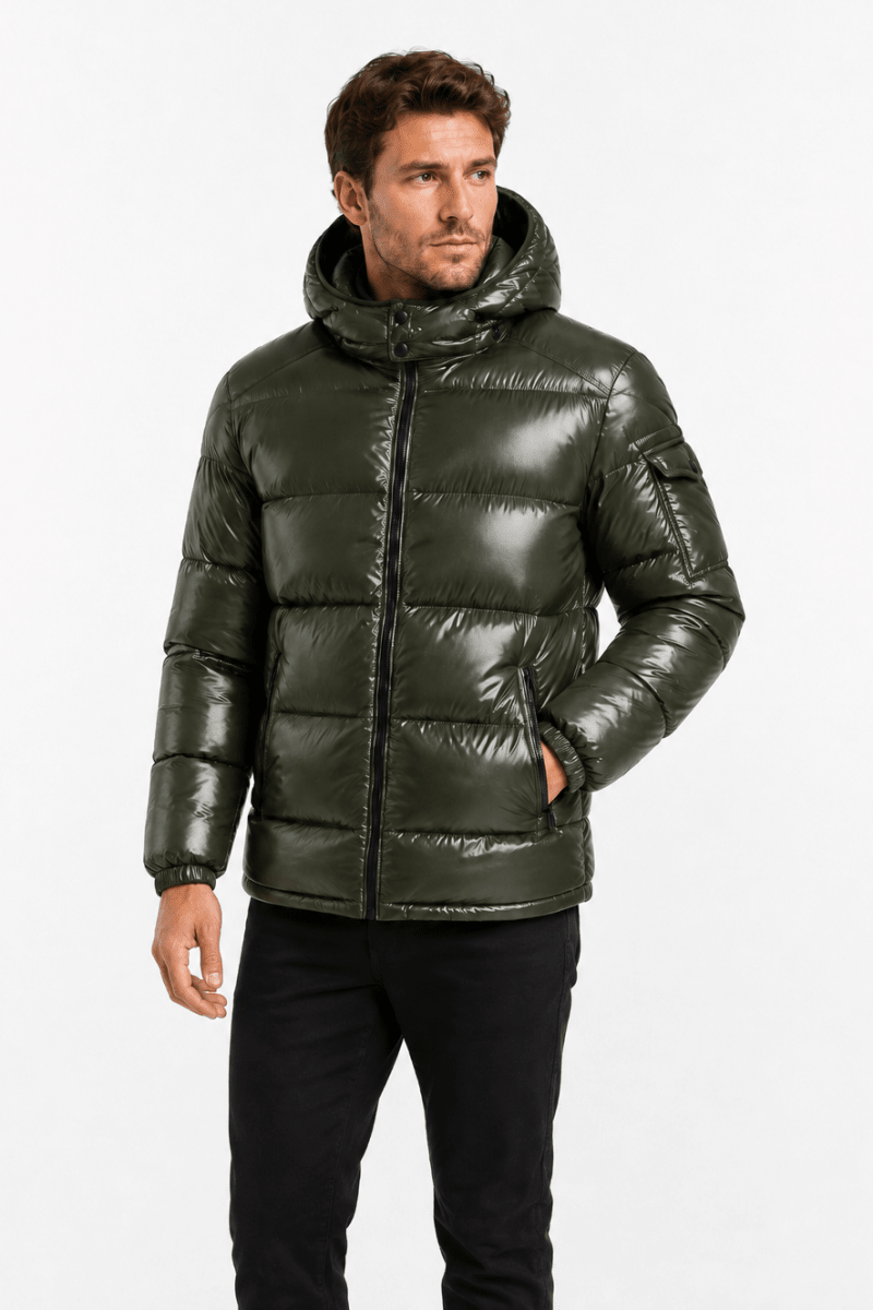 Doudoune Homme vert foncé Brillante avec Capuche ALBIN