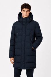 Doudoune longue bleu foncé homme à capuche MATTHIEU
