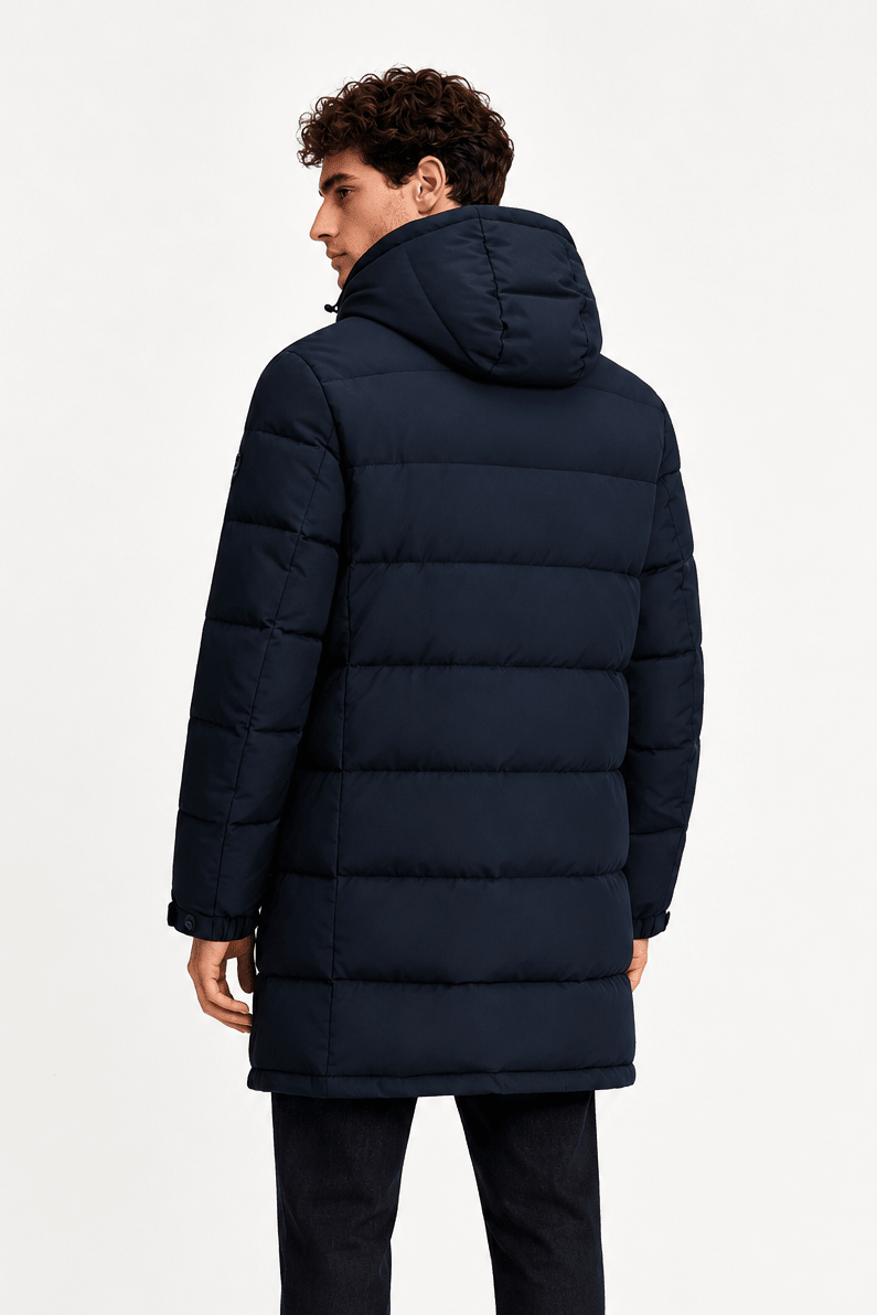 Doudoune longue bleu foncé homme à capuche MATTHIEU