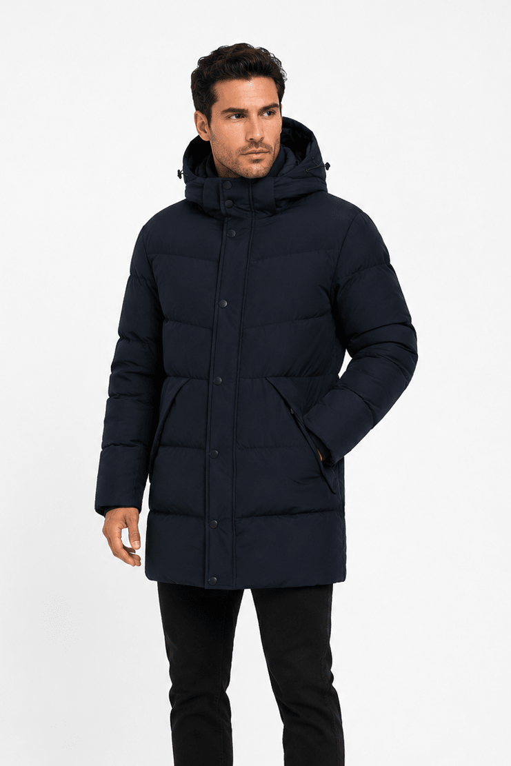 Doudoune longue bleu foncé matelassée SMART