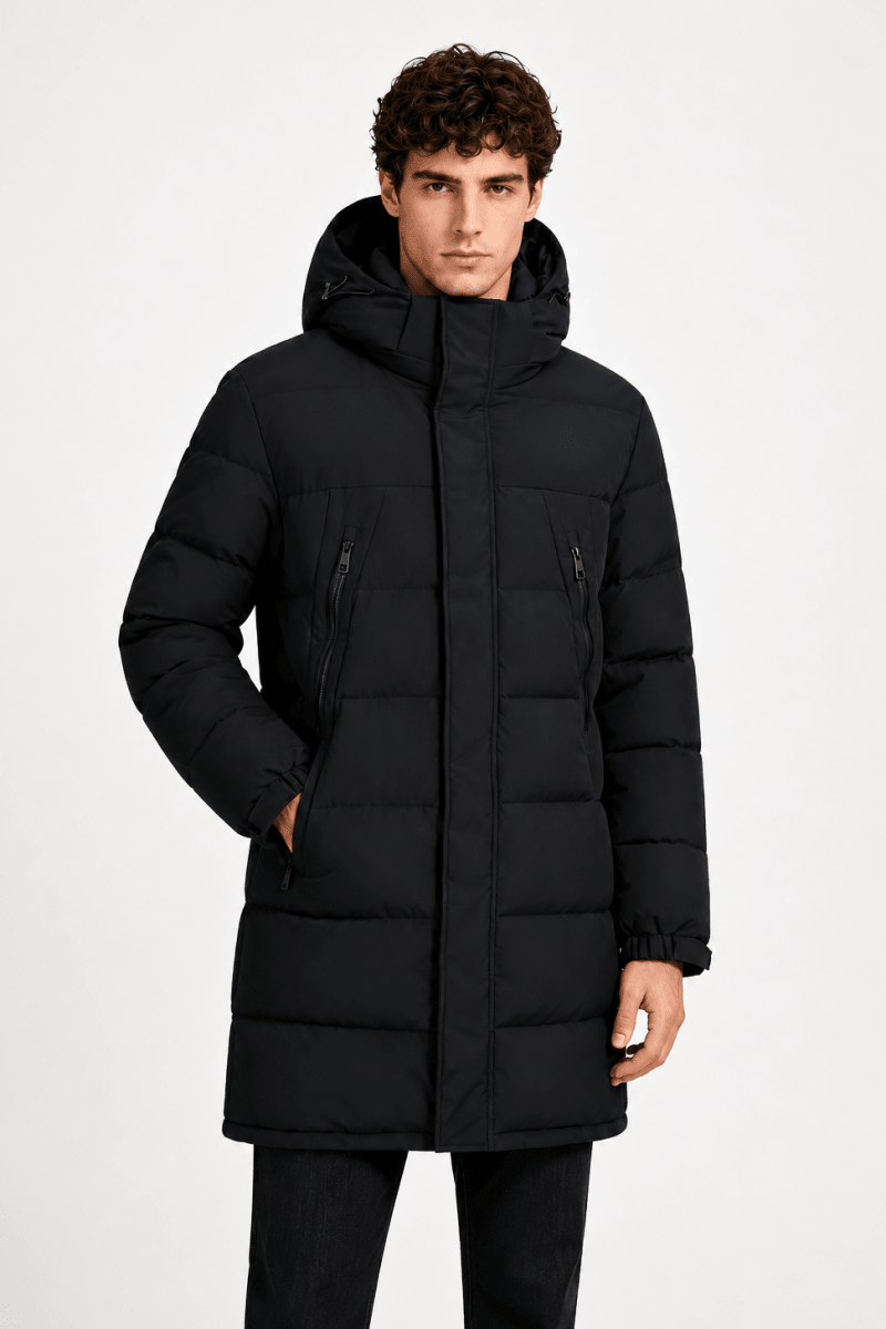 Doudoune longue noire homme à capuche MATTHIEU
