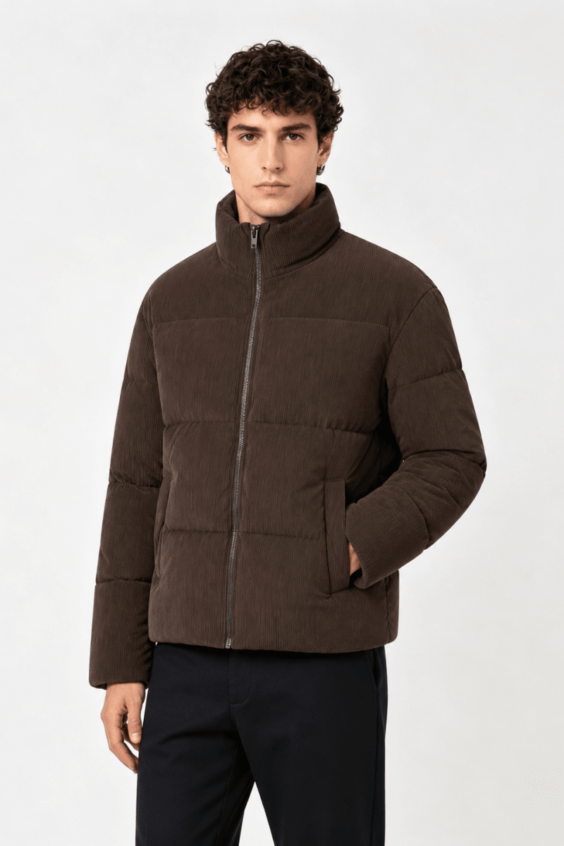 Doudoune marron homme effet velours côtelé SÉBASTIEN