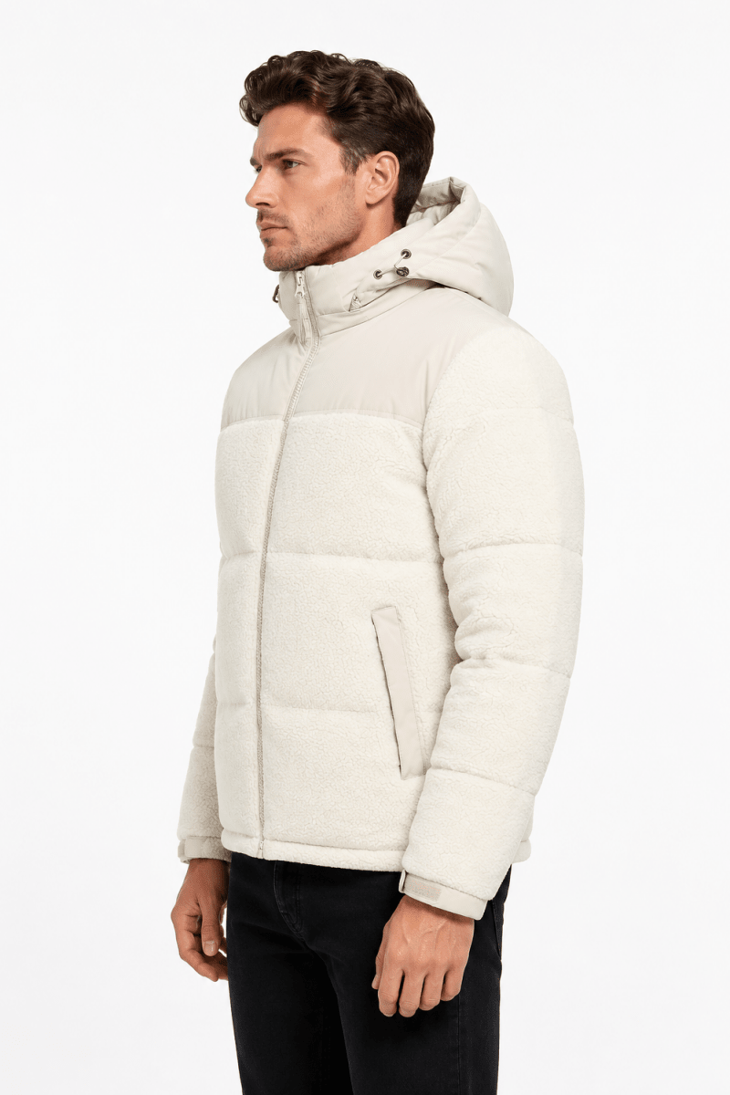 Doudoune matelassée effet sherpa écrue et beige HERMAN